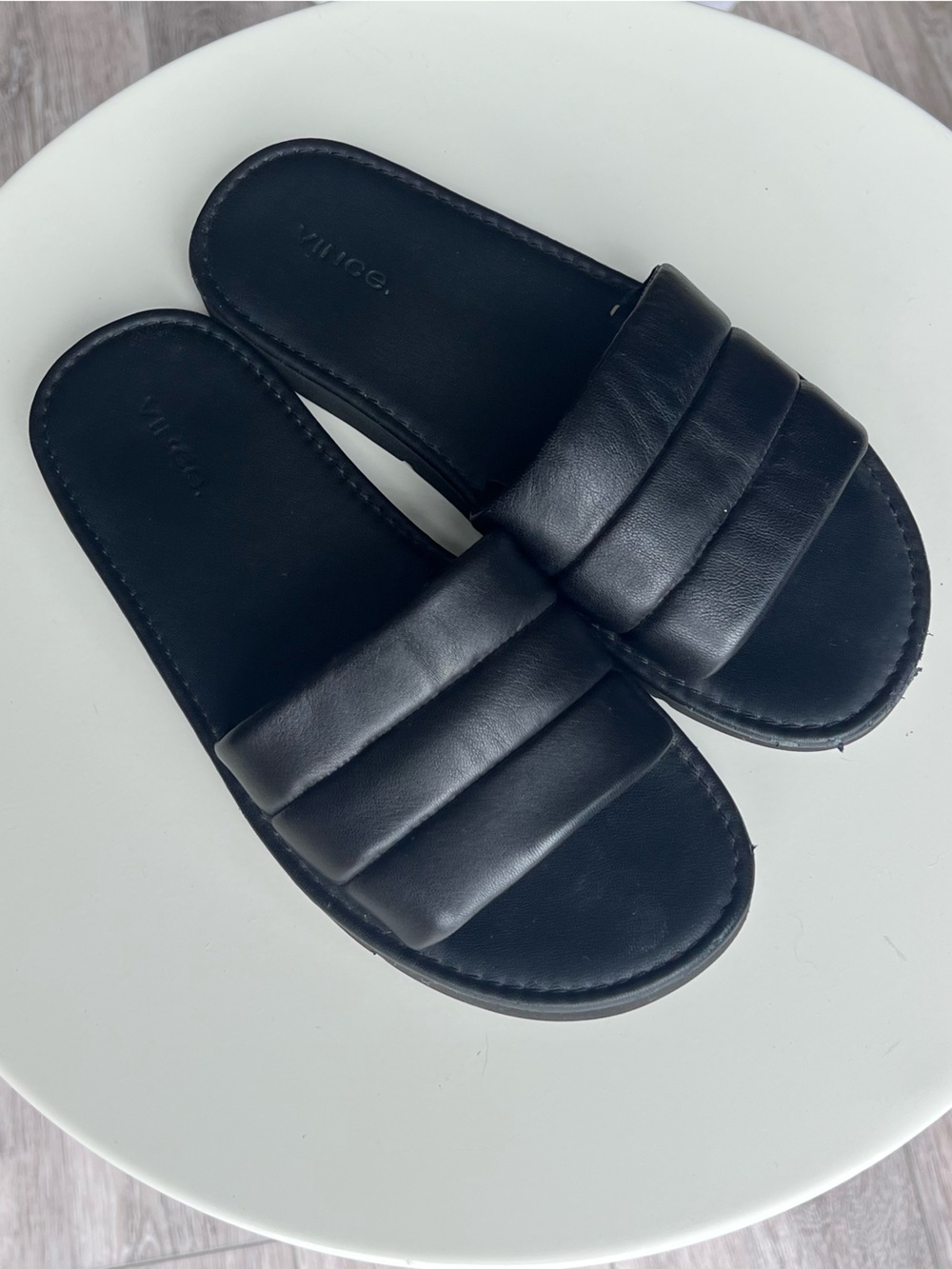 Vince Black Leather Slide Sandals